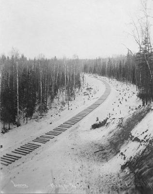 Railroad ties layed ready for rails